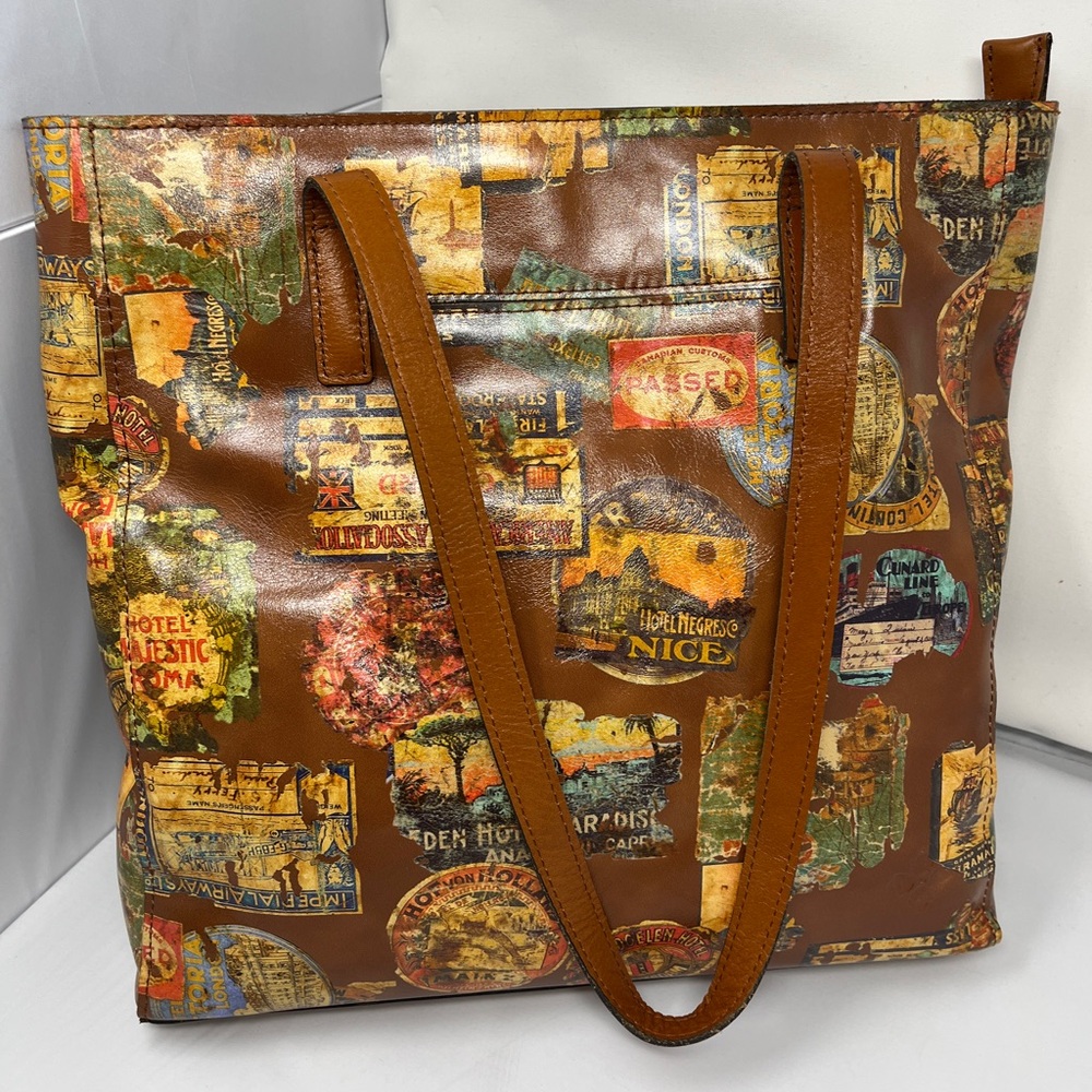 Patricia Nash Vintage Travel Viana Print Brown Tote Bag